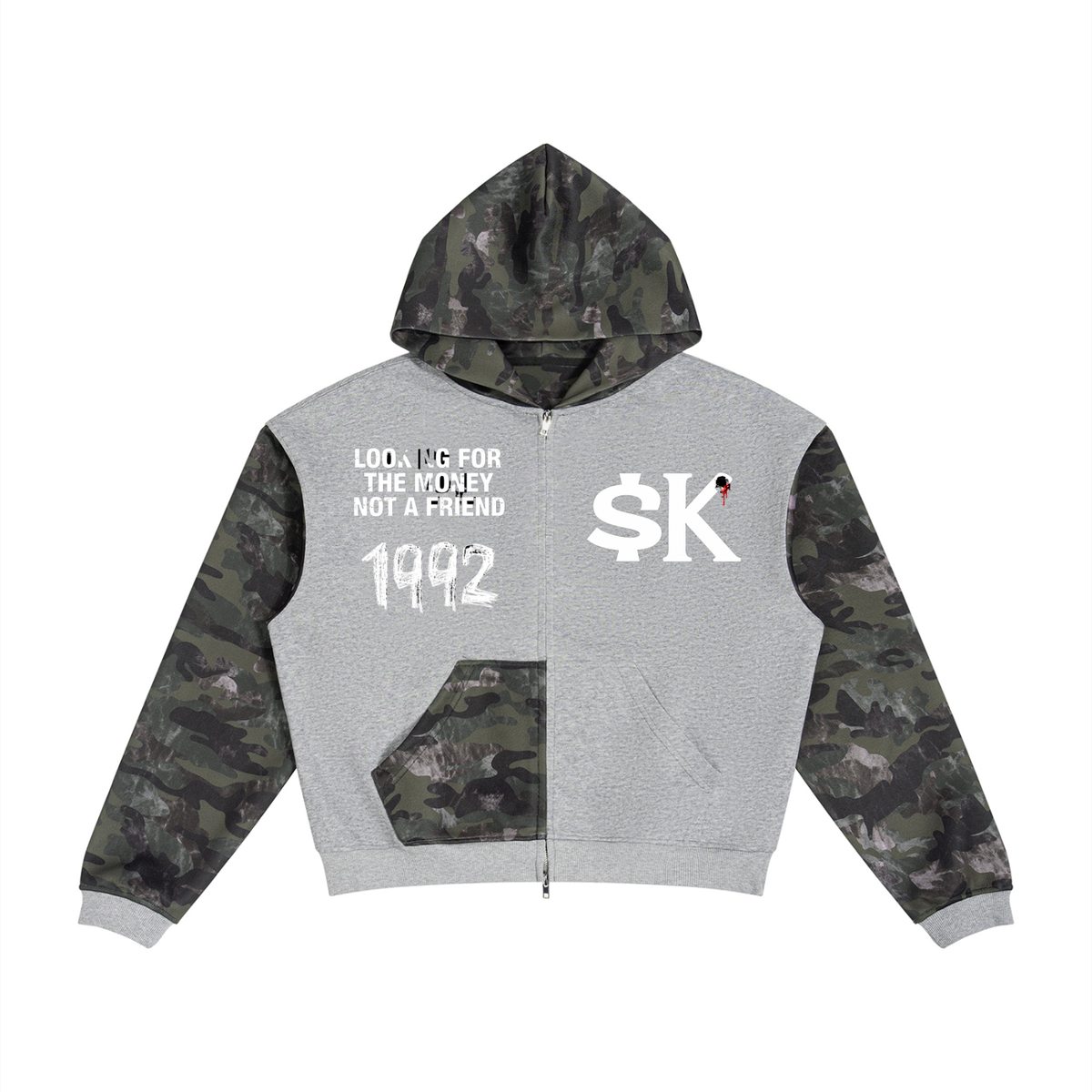 Unisex $K “Looking For The Money Not A Friend” Camo Zip Hoodie