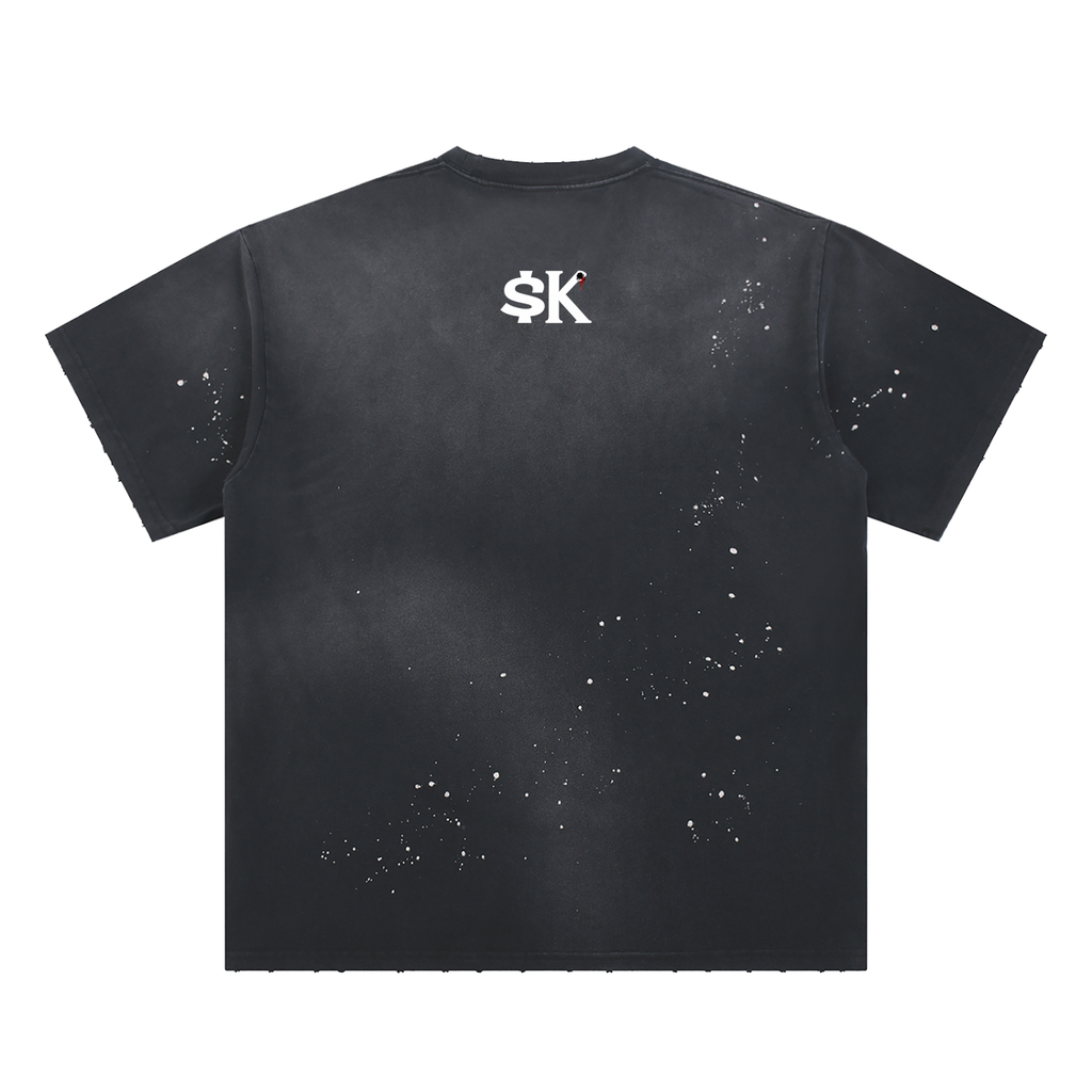 Hand-Frayed $K WillyWolf “Looking For The Money Not A Friend” Paint Splatter T-Shirt