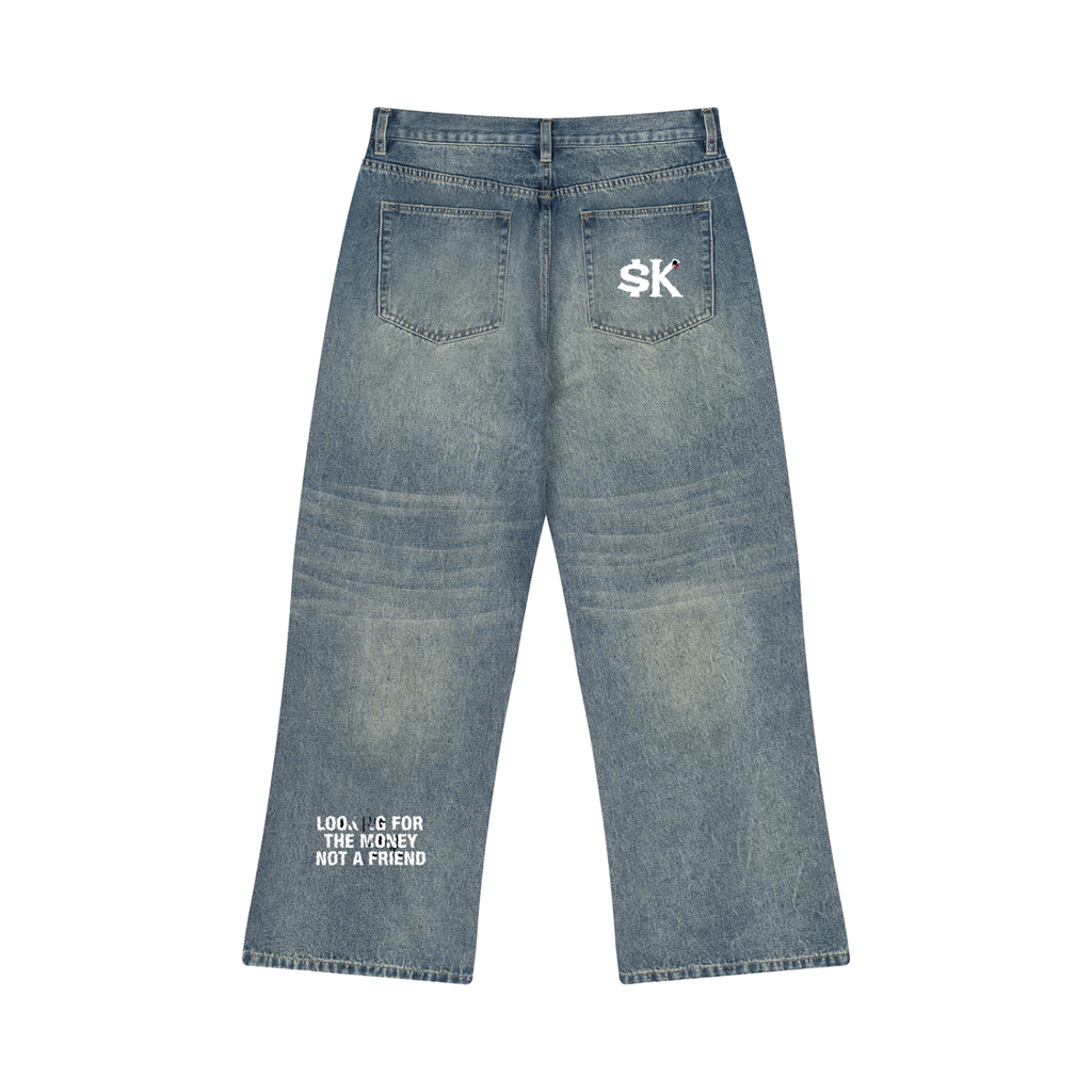 Men’s $uccessKillz Vintage “Looking For The Money Not A Friend” Wide Leg Jeans