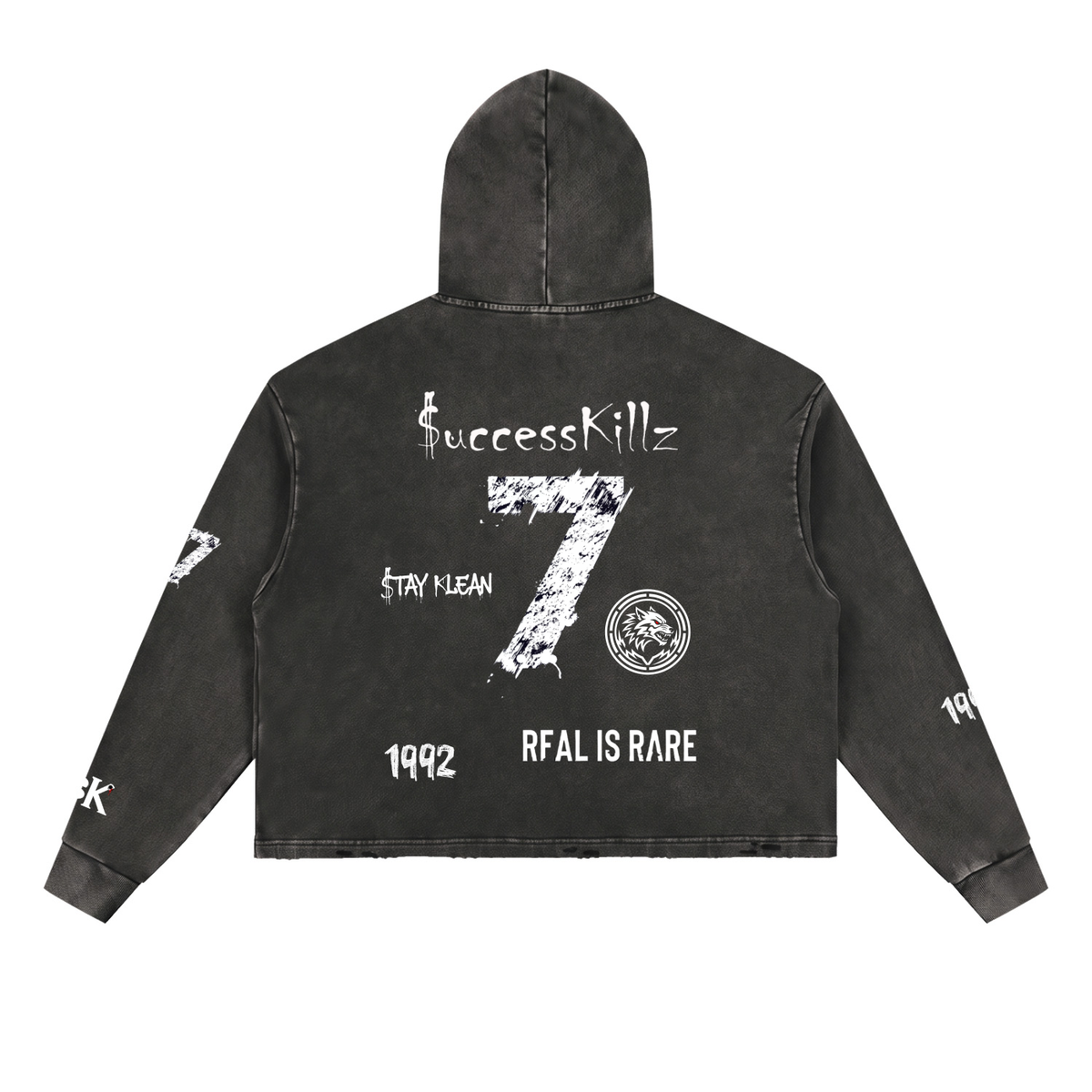 $uccessKillz “$TAY KLEAN” + “REAL IS RARE” Vintage Washed Hoodie
