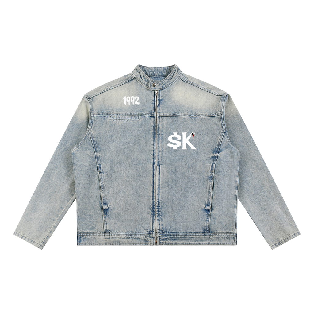 $K Vintage Wash Zip Denim Jacket