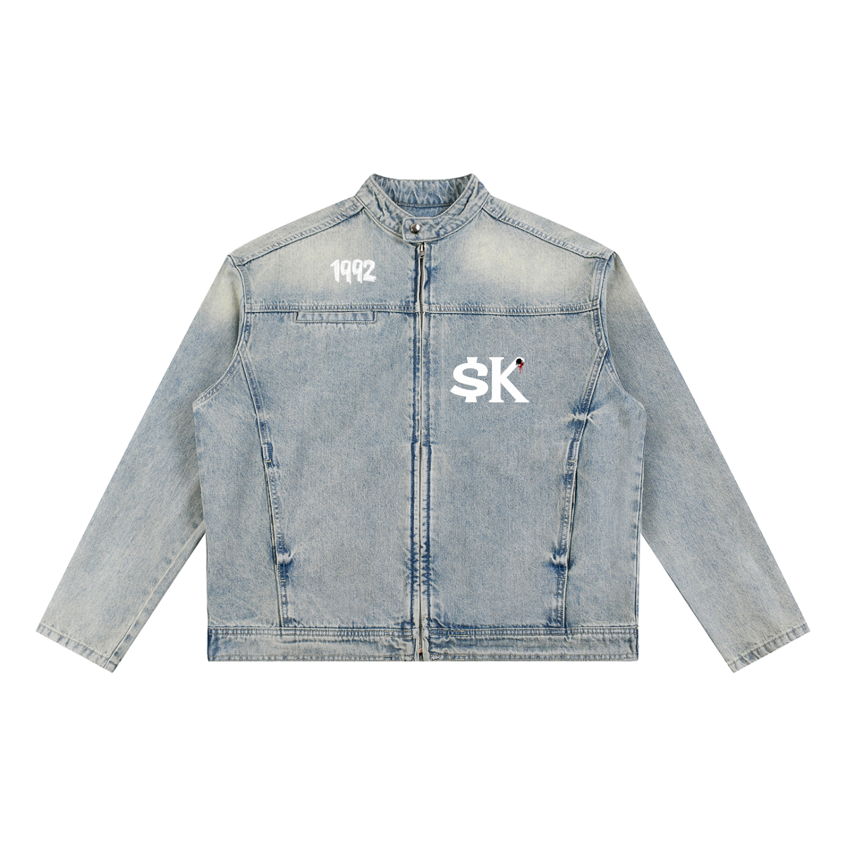 $K Vintage Wash Zip Denim Jacket