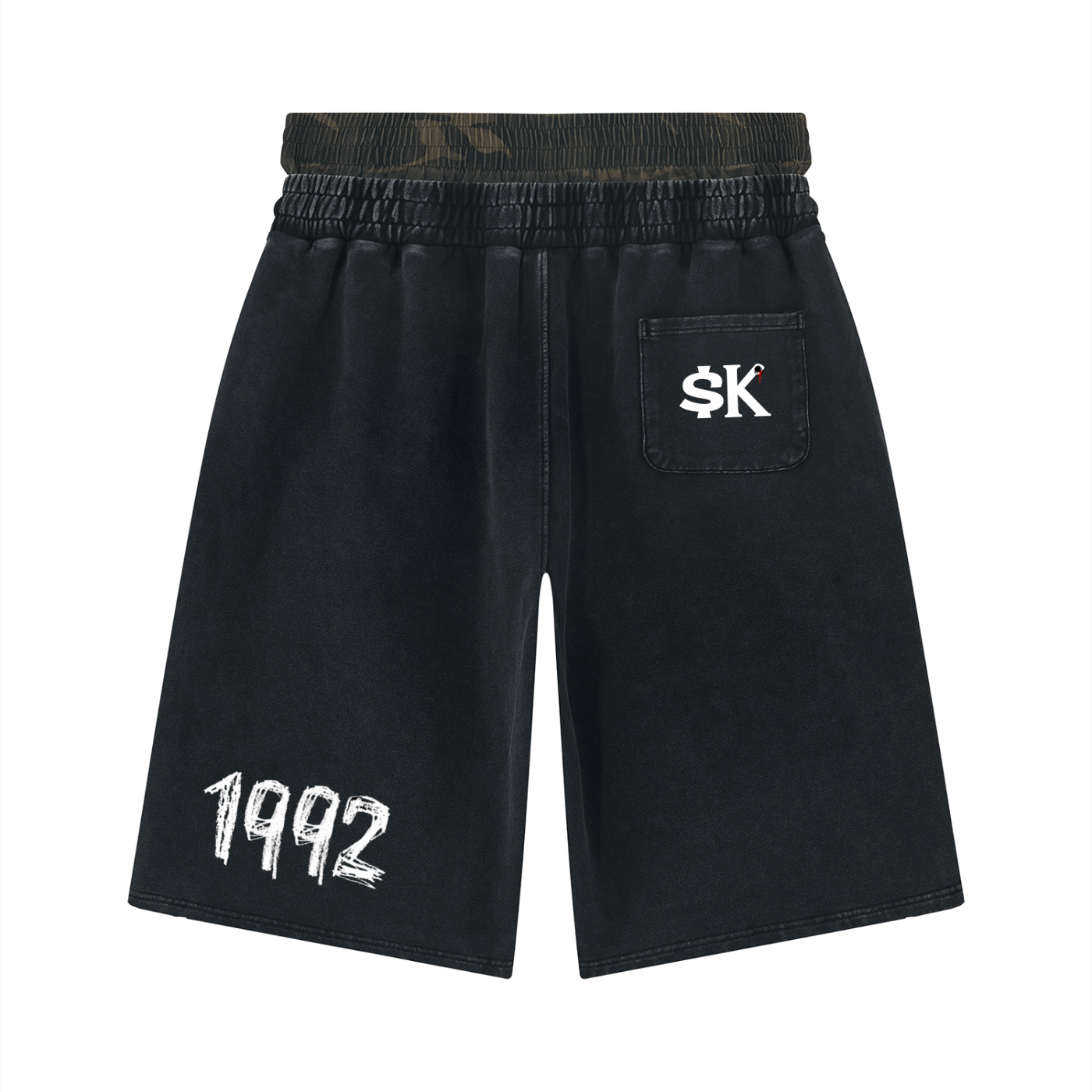 Unisex Vintage $uccessKillz “1992” Blk/Camo Distressed Shorts