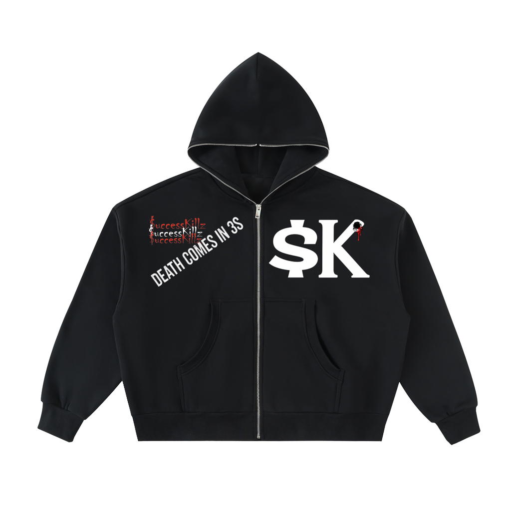 $K “Death Come In 3s” Full-Zip  “Body Bag” Hoodie
