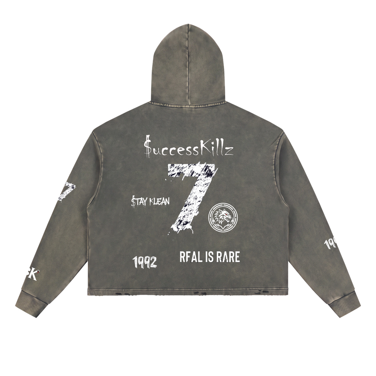 $uccessKillz “$TAY KLEAN” + “REAL IS RARE” Vintage Washed Hoodie