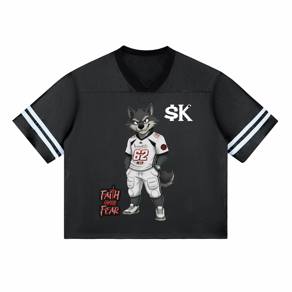 $K WillyWolf “Faith Over Fear” Striped Football Jersey