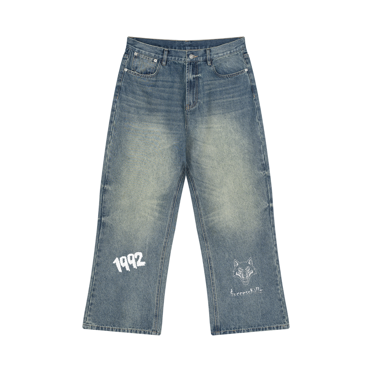 Men’s $uccessKillz Vintage “Looking For The Money Not A Friend” Wide Leg Jeans
