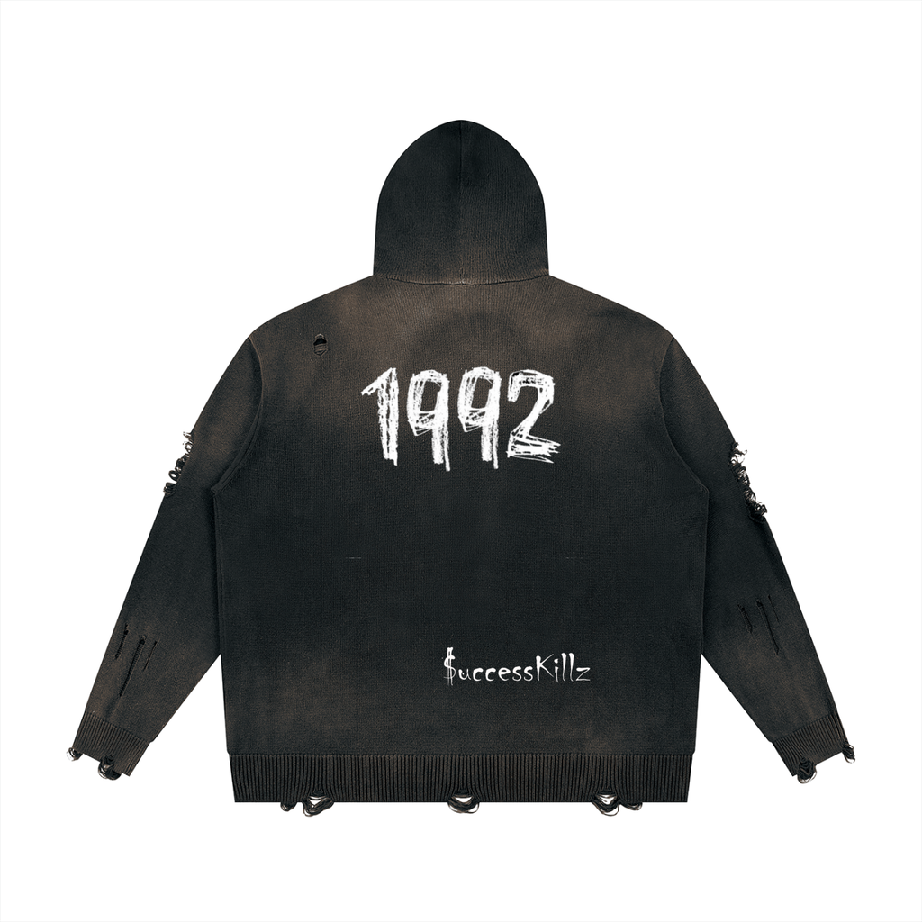 Unisex $K “1992” Distressed Full Zip Hoodie