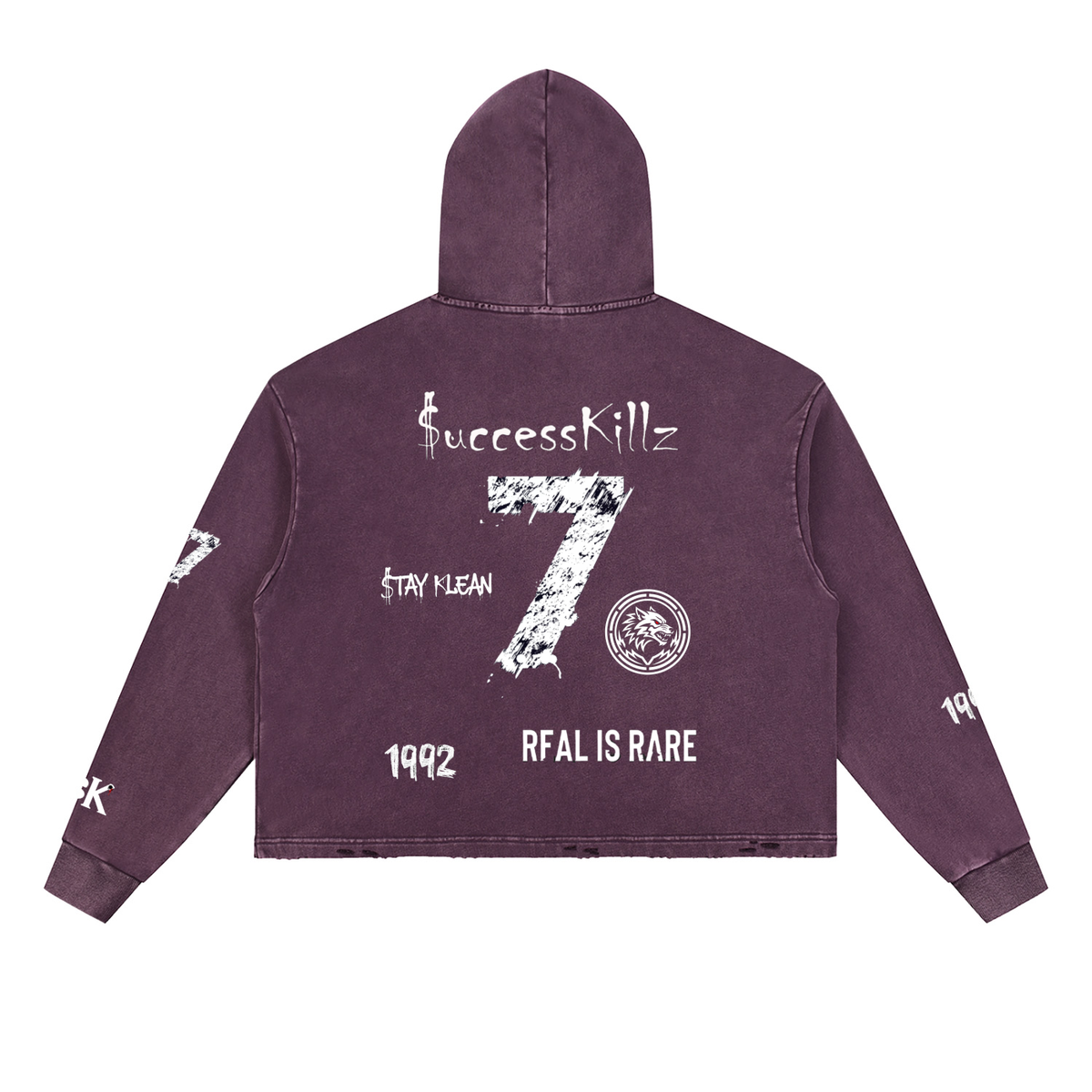 $uccessKillz “$TAY KLEAN” + “REAL IS RARE” Vintage Washed Hoodie