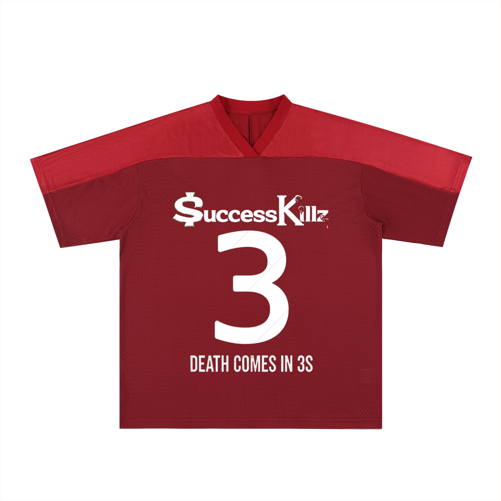 $uccessKillz “Death Comes In 3s” Blood Red Football Jersey