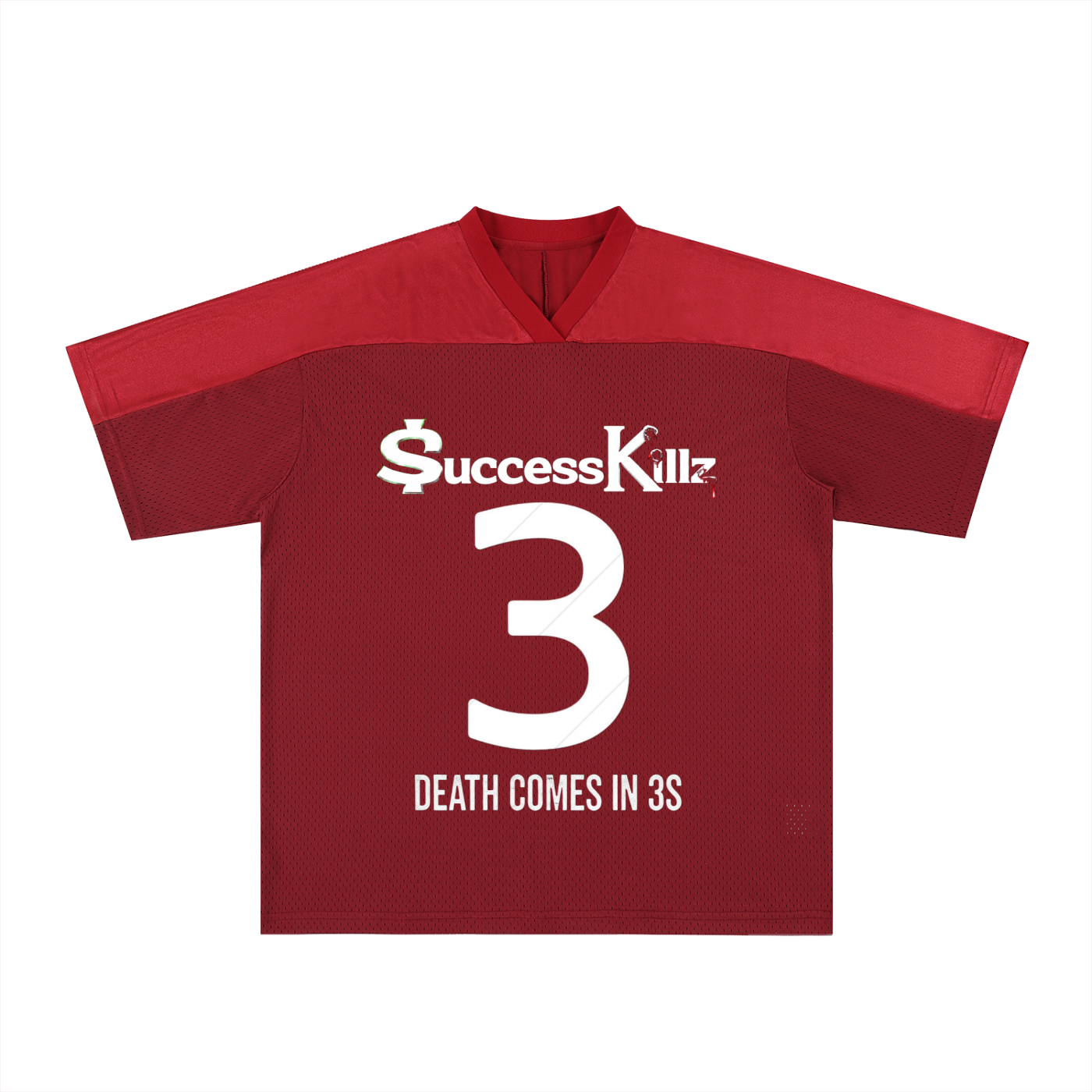 $uccessKillz “Death Comes In 3s” Blood Red Football Jersey