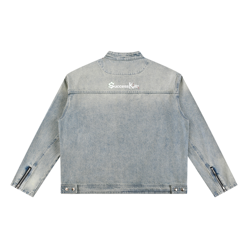 $K Vintage Wash Zip Denim Jacket